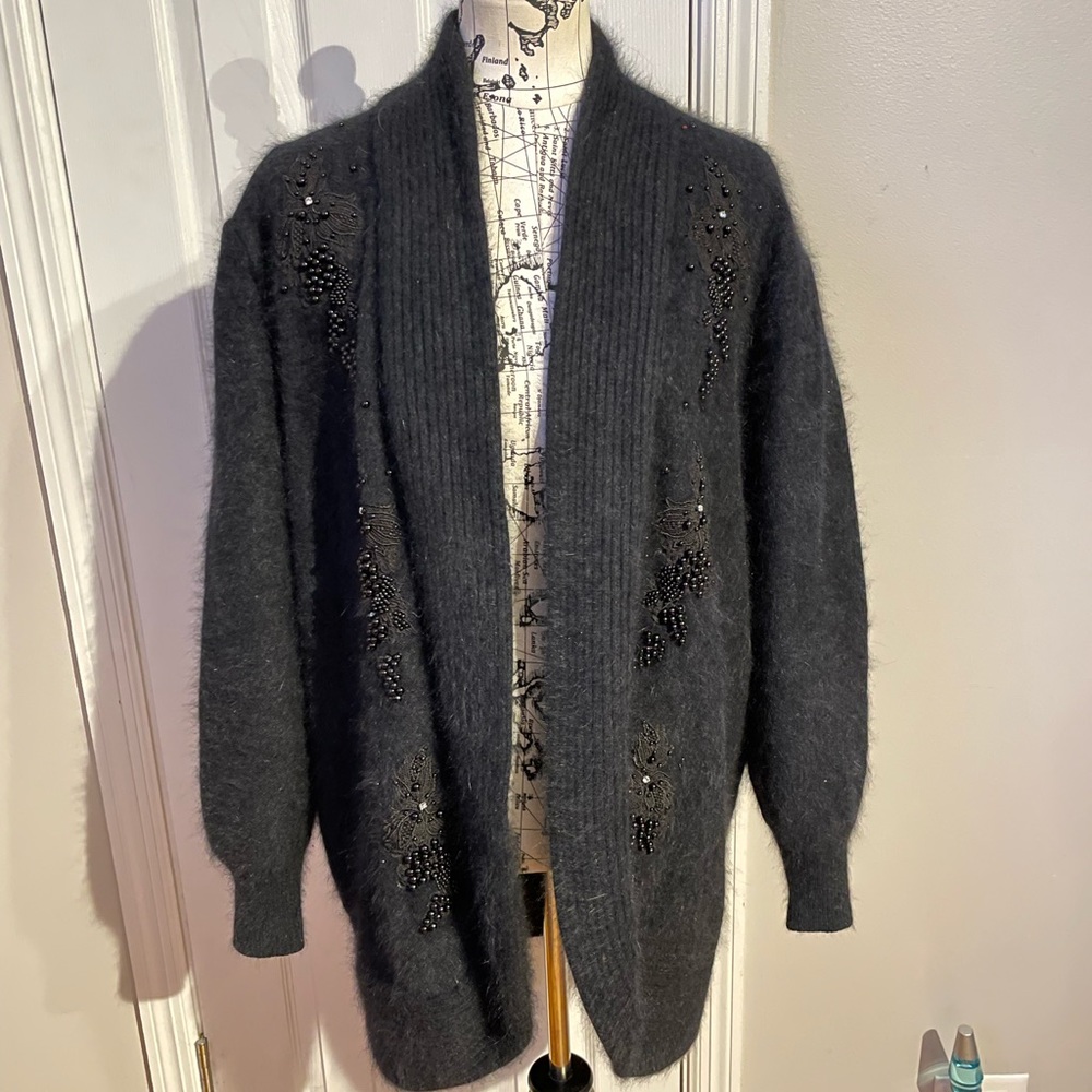 Vintage Eddie Dassin Angora Lambs Wool Rabbit Hair Bead Embellished Oversized